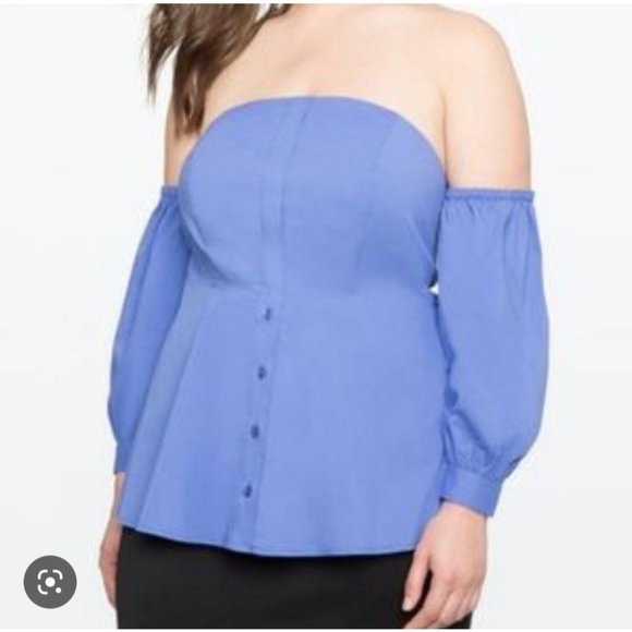 Eloquii Tops - Eloquii Off-The-Shoulder Bandeau Top Puff Sleeve Top Women's Size 24 Purple